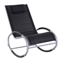 Outsunny Garden Rocking Lounge Zero Gravity Chaise Wave Lounger Seat w/ Pillow Black(m-1)