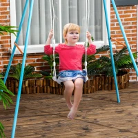 Outsunny Leagan pentru copii 9-36 luni din plastica PP si PE pentru spatii interioare si exterioare cu franghie reglabila si lumini LED, 39x16.5x120-180 cm, alb(m-10)