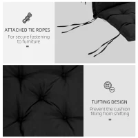 Outsunny Perna de Scaun de Gradina, Perna de Scaun in Aer Liber cu Cordoane de Prindere si Umplutura Groasa, Negru, 100cm Latime(m-6)