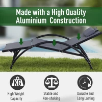 Outsunny Outdoor Lounger Patio Reclining Texteline Chair w/ Pillow, Adjustable Footrest Grey(m-5)