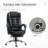 HOMCOM Scaun de Birou din Piele artificiala Neagra Inaltime Reglabila cu Spatar Rabatabil la 145° si Suport pentru Picioare, 64,5x69x117-127 cm(m-6)