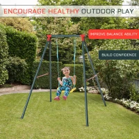 Outsunny Metal Swing Set with Adjustable Rope Backyard Garden Playset for Kids(m-4)
