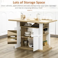 HOMCOM Masa de Bucatarie pentru 4-6 Persoane, Masa de Sufragerie cu Dulapuri 2 Usi si Rafturi, 110x70x75.5cm, Alb si Lemn Natur(m-6)