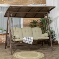 Outsunny Balansoar de Gradina 3 Locuri din Otel si Poliester cu Baldachin Rabatabil din PC si Perne pentru Spatar si Brate, 208x120x174 cm, Maro si Kaki(m-2)