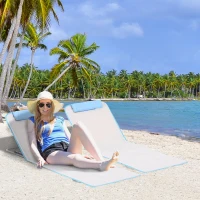 Outsunny 2 Pieces Outdoor Lounger Beach Mat Patio Steel Reclining Chair Set w/ Pillow Sunbath Beige(m-12)