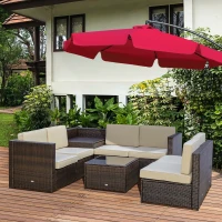 Outsunny Set de Gradina 8 Piese cu 4 Fotolii, 2 Fotolii de colt si 2 Masute pentru Gradina din Ratan Maro(m-2)