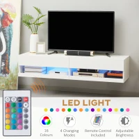 HOMCOM Dulap pentru Televizor Suspendat cu Luciu Intens pentru Televizoare de pana la 65” cu Lumini LED, Suport TV Montat pe Perete cu Dulapuri de Depozitare, Alb(m-5)