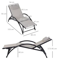 Outsunny Outdoor Lounger Patio Reclining Texteline Chair w/ Pillow, Adjustable Footrest Beige(m-3)