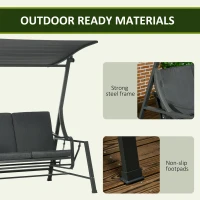 Balansoar pentru gradina cu 2 locuri, din otel cu acoperis inclinabil si perne cu husa detasabila, 148x129x172 cm, negru si gri(m-7)