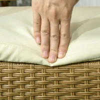 Outsunny Set de Gradina din Ratan de 7 Bucati cu Masa Patrata si 6 Scaune pentru Pranz cu Perne Capitonate, Culoare Nisip si Bej(m-8)