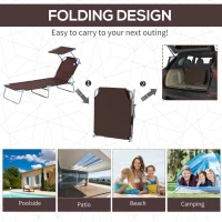 Outsunny Reclining Chair Folding Lounger Seat with Sun Shade Awning Beach Garden Outdoor Patio Recliner Adjustable (Brown)(m-5)