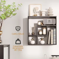 HOMCOM Biblioteca de Perete cu Rafturi  Asimetrice, Etajera de Perete din PAL pentru Casa si birou, 60x25x60cm, Negru(m-5)