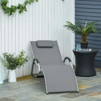 Outsunny Ergonomic Lounger Chair Portable Armchair with Removable Headrest Pillow for Garden Patio Outside All Aluminum Frame Dark Grey(m-2)
