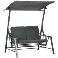 Balansoar pentru gradina cu 2 locuri, din otel cu acoperis inclinabil si perne cu husa detasabila, 148x129x172 cm, negru si gri(m-1)