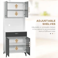 HOMCOM Dulap de Bucatarie, Dulap de Depozitare Independent cu Usi Lucioase Intens, Rafturi Reglabile si Sertar pentru Camera de Zi, Camera de Luat Masa, 177cm, Gri(m-5)