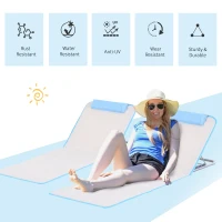 Outsunny 2 Pieces Outdoor Lounger Beach Mat Patio Steel Reclining Chair Set w/ Pillow Sunbath Beige(m-4)