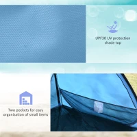 Outsunny Cort Pop up pentru 2-3, Cort de Plaja, Adapost de Soare cu protectie solara UPF30, Doua Podele Extensibile, Buzunare Interioare de Depozitare si Geanta de Transport(m-7)