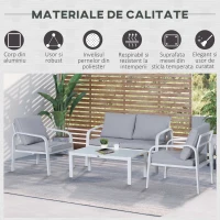 Outsunny Set Mobilier de Gradina 4 Piese din Aluminiu si Poliester, Alb si Gri(m-5)