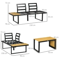 Outsunny 3 Pieces Patio Furniture Set - Outdoor Garden Sofa Conversation Set with Padded Cushions, Wood Grain Plastic Top Table and Side Panel, Dark Grey(m-3)