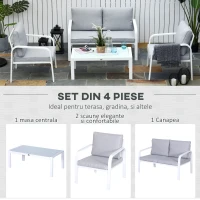 Outsunny Set Mobilier de Gradina 4 Piese din Aluminiu si Poliester, Alb si Gri(m-6)