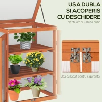 Outsunny Mini Sera de Gradina cu 3 Etajere din Lemn de Brad si Policarbonat, Deschidere Laterala si Frontala, 58x44x78cm, Portocaliu(m-5)
