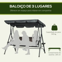 Outsunny Baloiço de Jardim de 3 Lugares com Toldo Ajustável Assento de Vime 2 Suporte para Capos 2 Bandejas 204x112x150 cm Cinza(m-4)