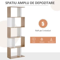 Homcom Biblioteca Perete – 5 Rafturi Lemn Alb 60×24×184,5 cm(m-4)