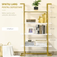 Homcom Raft 4 Niveluri – Lemn & Otel Auriu, Elegant si Multifunctional(m-6)