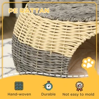 PawHut Wicker Cat House, Rattan Raised Cat Bed, Cosy Kitten Cave with Soft Washable Cushion, Φ40 x 30cm(m-4)