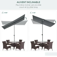 Outsunny Parasol de jardin inclinable auvent plat hauteur réglable polyester Anti-UV dim. 180L x 130l x 115-205H cm gris foncé(m-4)