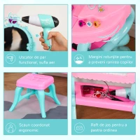 HOMCOM 2 in 1 cu pian muzical, masa de machiaj cu 32 de piese, jucarie pentru copii, cu kit de frumusete, oglinda, scaun, lumina, pentru 3-6 ani, roz+albastru(m-8)