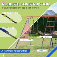 Outsunny Schaukelgerüst mit Kinderschaukel, Wippe, Nestschaukel, Leiter, Stahlrahmen, 4,35 x 1,35 x 1,77 m(m-5)