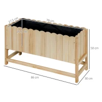 Outsunny Jardiniera pentru exterior, verticala si de dimensiuni reduse din lemn de brad cu orificiu de scurgere si protectie interioara, 86x30x50 cm, culoarea lemnului(m-3)