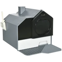 PawHut Caixa de Areia Fechada para Gatos com Bandeja Amovível Pá e Filtro Desodorizante 47x45x42 cm Cinza(m-10)