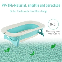 HOMCOM Baby Badewanne, Babybadewanne mit Waschbecken und Shampoobecher, faltbare Badewanne, Kunststoff, Grün, 84,5 x 50,5 x 24 cm(m-4)