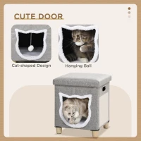 PawHut Cat House Cave, Cat Bed Cube with Scratching Pad, Soft Detachable & Washable Cushion, Toy Ball, for Indoor Kittens, Grey(m-7)