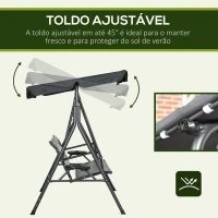 Outsunny Baloiço de Jardim de 3 Lugares com Toldo Ajustável Assento de Vime 2 Suporte para Capos 2 Bandejas 204x112x150 cm Cinza(m-5)