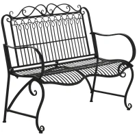 Outsunny Banco de Jardín de 2 Plazas 110x60x97 cm Banco de Exterior de Metal con Respaldo Decorativo y Reposabrazos para Terraza Balcón Patio Carga 200 kg Negro(m-1)