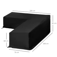 Outsunny Funda Protectora para Muebles de Jardín en Forma de L Cubierta para Sofás Exterior con Hebillas de Tracción Tela Oxford 600D Impermeable 260x76x82 cm Negro(m-3)