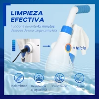 Outsunny Aspirador Limpiafondos Inalámbrico para Piscina con Poste Telescópico 54-113 cm de Uso Manual 20x17x161 cm Blanco(m-6)