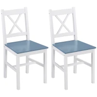 HOMCOM Dining Chairs Set of 2, Pine Wood Kitchen Chairs with Cross Back, Solid Structure for Living Room and Dining Room, White(m-11)