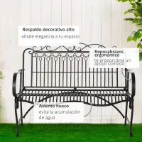 Outsunny Banco de Jardín de 2 Plazas 110x60x97 cm Banco de Exterior de Metal con Respaldo Decorativo y Reposabrazos para Terraza Balcón Patio Carga 200 kg Negro(m-5)