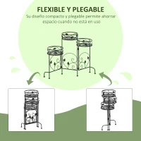 Outsunny Soporte de Metal para Plantas Macetas Plegable Estantería para Flores con 3 Estantes Decoración Interiores Exteriores para Jardín Terraza Balcón 74x23x62 cm Negro(m-5)