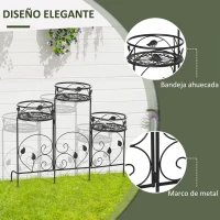 Outsunny Soporte de Metal para Plantas Macetas Plegable Estantería para Flores con 3 Estantes Decoración Interiores Exteriores para Jardín Terraza Balcón 74x23x62 cm Negro(m-6)