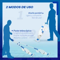 Outsunny Aspirador Limpiafondos Inalámbrico para Piscina con Poste Telescópico 54-113 cm de Uso Manual 20x17x161 cm Blanco(m-5)