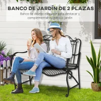 Outsunny Banco de Jardín de 2 Plazas 110x60x97 cm Banco de Exterior de Metal con Respaldo Decorativo y Reposabrazos para Terraza Balcón Patio Carga 200 kg Negro(m-4)