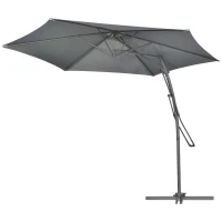 Outsunny 3m Cantilever Parasol with Easy Lever, Patio Umbrella with Crank Handle, Cross Base and 6 Metal Ribs, Outdoor Sun Shades for Garden 360° Rotating, Grey(m-11)