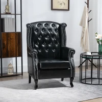 HOMCOM Wingback Accent Chair Tufted Chesterfield-style Armchair with Nail Head Trim for Living Room Bedroom Black(m-2)
