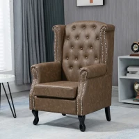 HOMCOM Wingback Accent Chair Tufted Chesterfield-style Armchair with Nail Head Trim for Living Room Bedroom Brown(m-10)