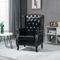 HOMCOM Wingback Accent Chair Tufted Chesterfield-style Armchair with Nail Head Trim for Living Room Bedroom Black(m-10)